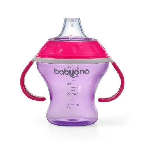 BabyOno itatópohár - csöpögésmentes puha csőrrel 3hó 180ml pink  1456/02