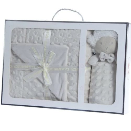 Gamberritos takaró plüss buborékos anyagú 80x110cm szundikendővel fehér bárány 10887